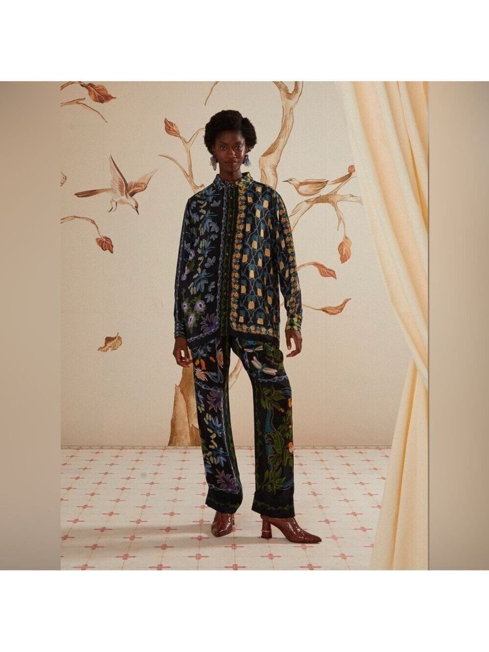 Farm Rio Black Winter Garden Pajama Pants